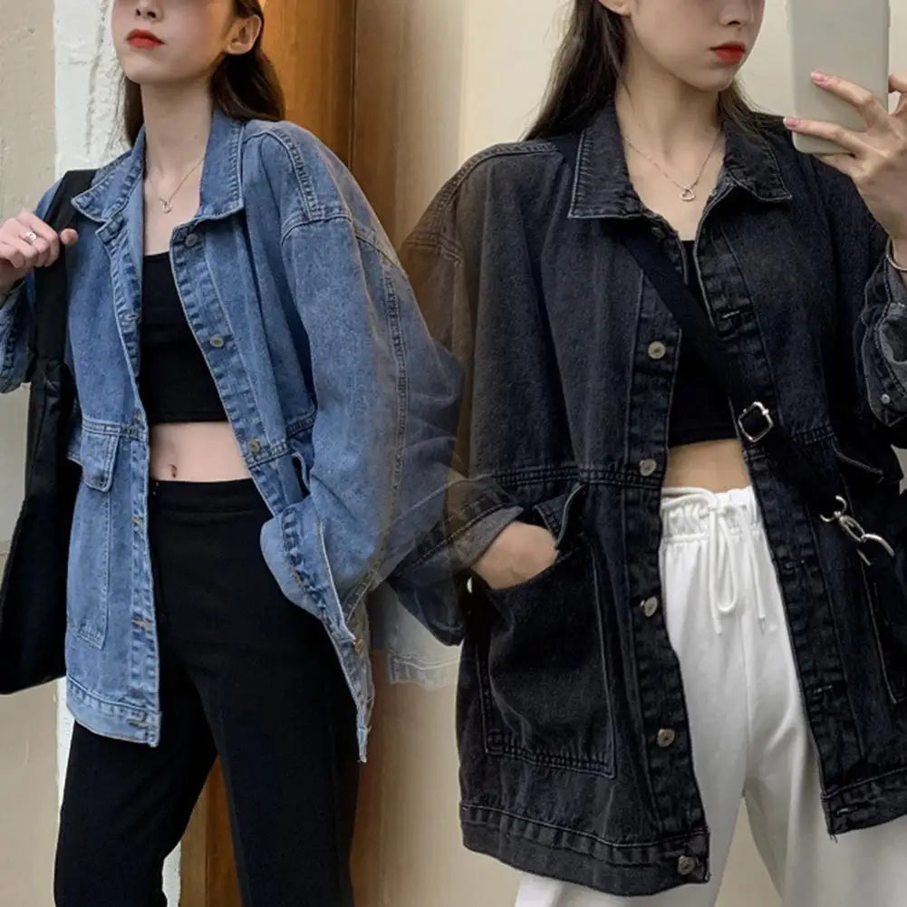 Washed Denim Single-breasted Cardigan