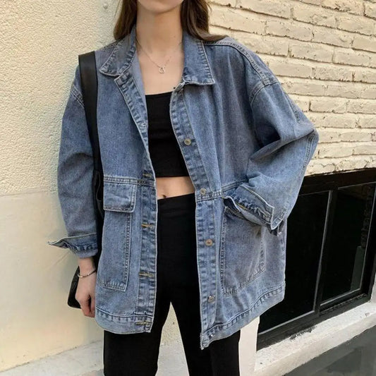 Washed Denim Single-breasted Cardigan